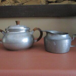 Vintage Pewter Sugar Bowl BM Norway & Creamer Towel Pewter Mid Century